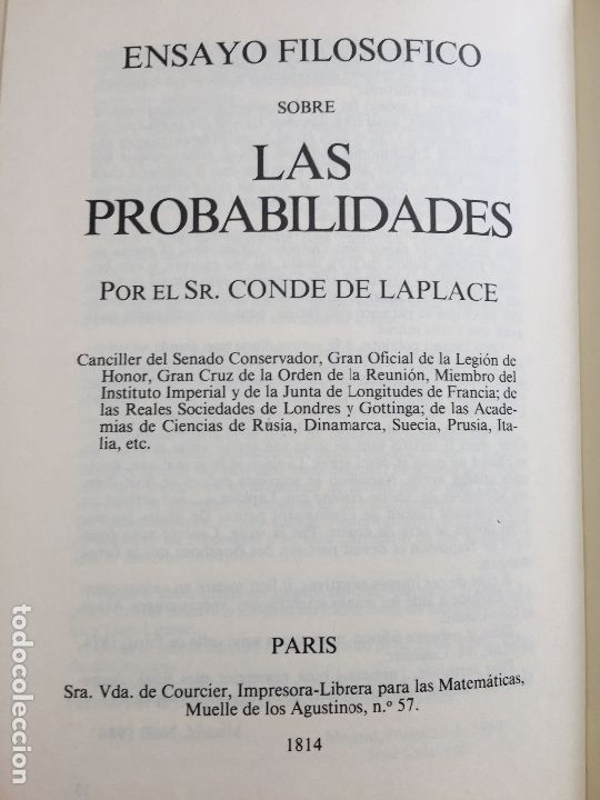 Ensayo filosofico sobre las probabilidades in Vendido