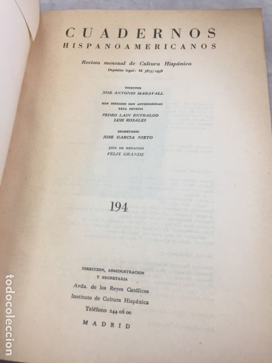 Libros de segunda mano: CUADERNOS HISPANOAMERICANOS. MADRID 1966. NUMERO 194 - Foto 3