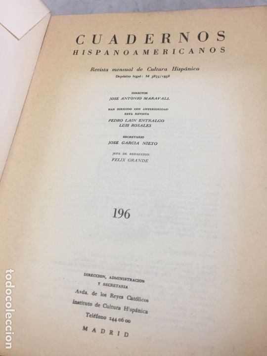 Libros de segunda mano: CUADERNOS HISPANOAMERICANOS. MADRID 1966. NUMERO 196 - Foto 3