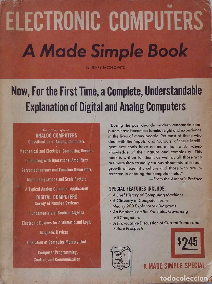 Libros de segunda mano: ELECTRONIC COMPUTERS, A MADE SIMPLE BOOK. H. JACOBOWITZ. LIBRO EN INGL&Eacute;S - Foto 1