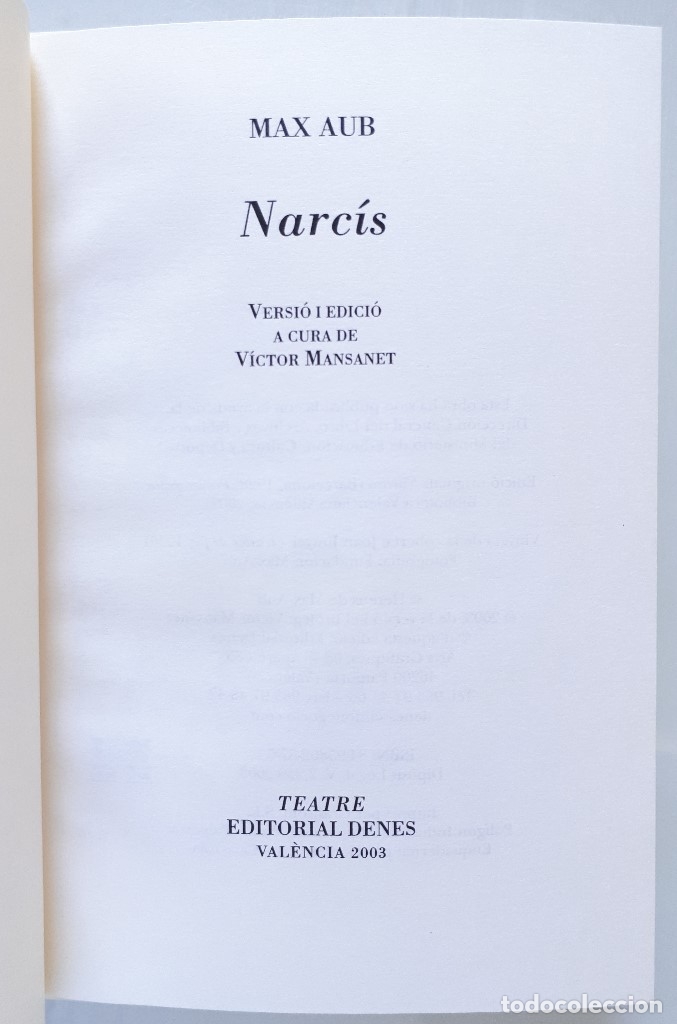 Libros de segunda mano: MAX AUB / NARC&Iacute;S (NARCISO) / VERSI&Oacute;N Y EDICI&Oacute;N VICTOR MANSANET / DENES 2003 (1&ordf;) (EN CATAL&Aacute;N) - Foto 6