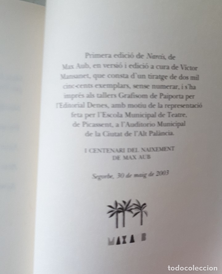 Libros de segunda mano: MAX AUB / NARC&Iacute;S (NARCISO) / VERSI&Oacute;N Y EDICI&Oacute;N VICTOR MANSANET / DENES 2003 (1&ordf;) (EN CATAL&Aacute;N) - Foto 8