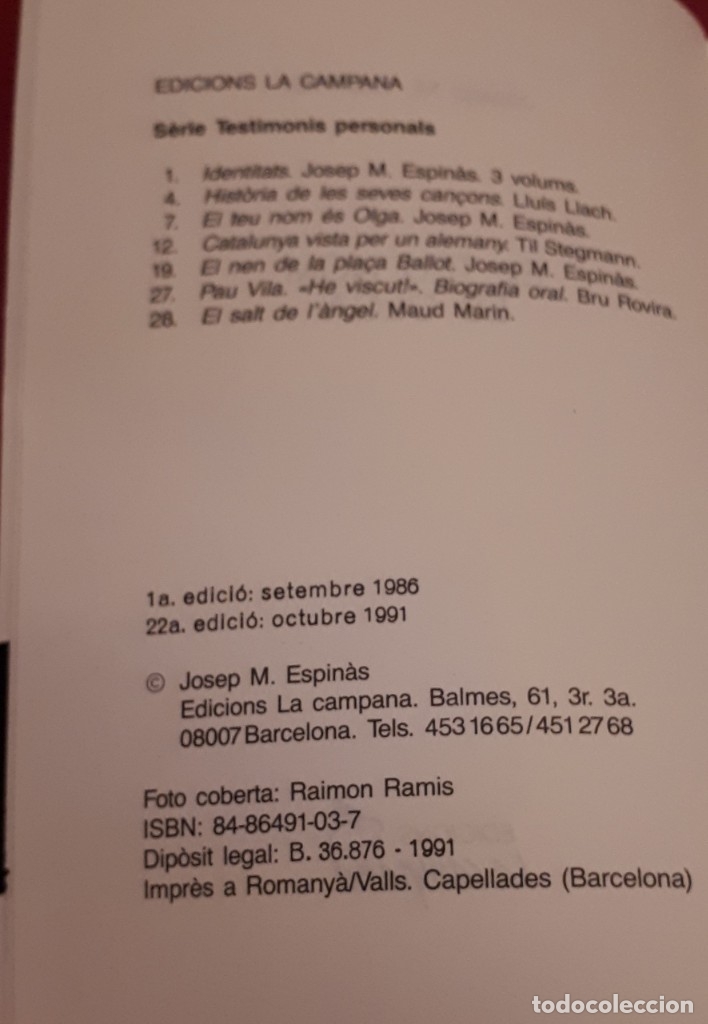 Libros de segunda mano: El teu nom &eacute;s Olga &ndash; Josep M. Espin&agrave;s - Foto 2