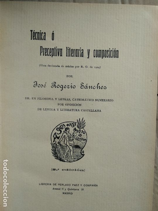 Libros de segunda mano: PRECEPTIVA LITERARIA Y COMPOSICI&Oacute;N, DE JOS&Eacute; ROGERIO S&Aacute;NCHEZ - Foto 2