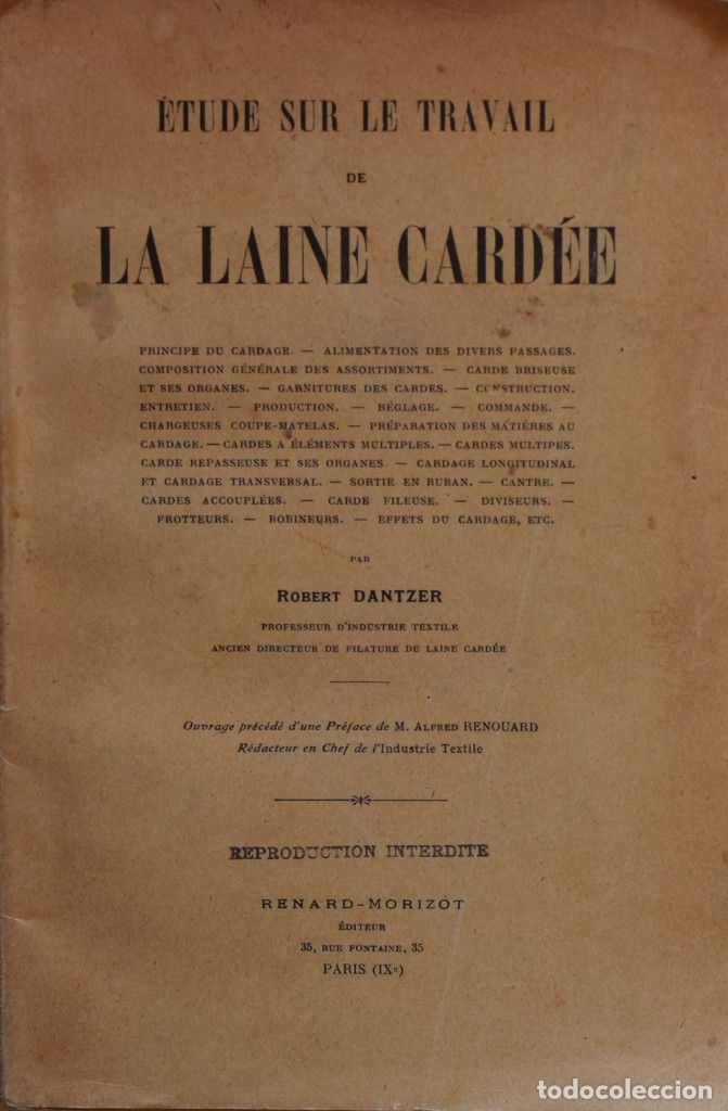 Libros de segunda mano: &Eacute;TUDE SUR LE TRAVAIL DE LA LAINE CARD&Eacute;E - Robert DANTZER - Foto 1