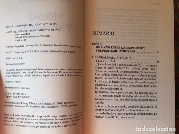 Libros de segunda mano: Verdad y realidad. Krishnamurti. Kairos - Foto 5