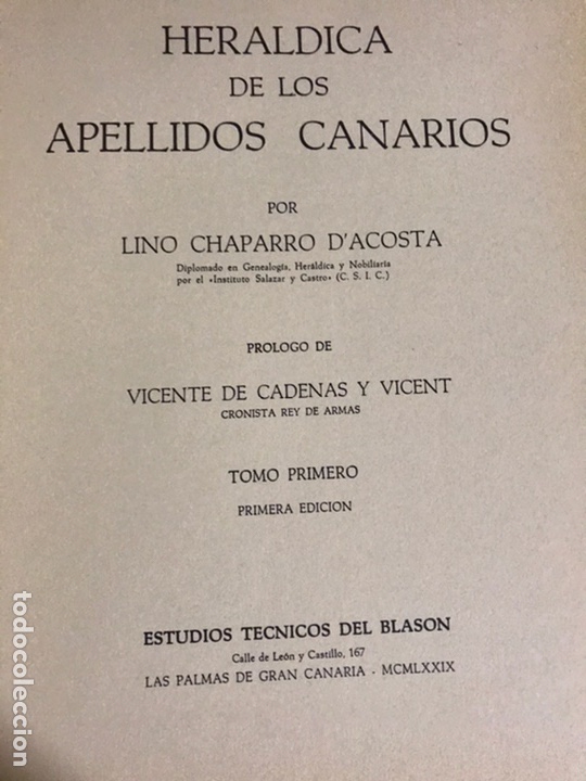 Libros de segunda mano: Her&aacute;ldica de los apellidos canarios 2 Tomos - Foto 2