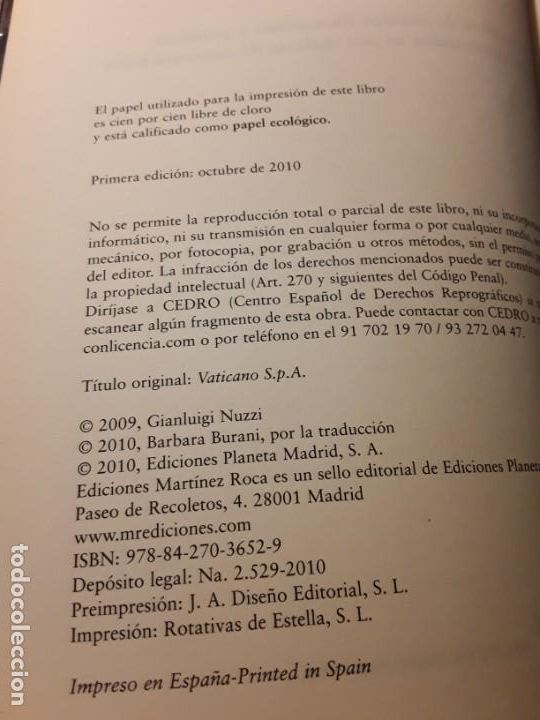 Libros de segunda mano: Vaticano S.A., de Gianluigi Nuzzi. Martinez Roca, 2010. Escaso. - Foto 2