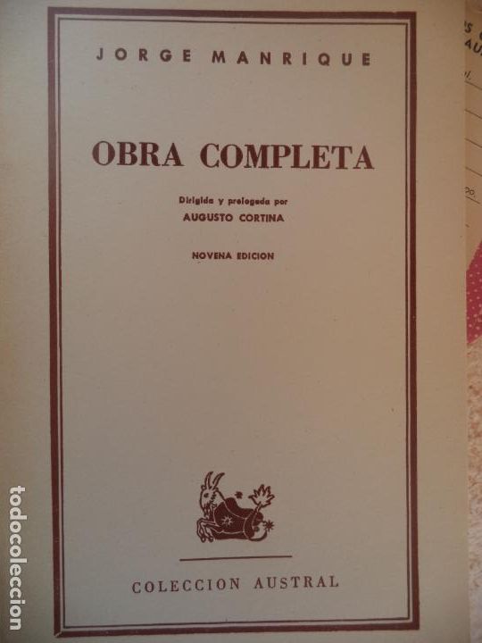 Libros de segunda mano: OBRA COMPLETA JORGE MANRIQUE AUSTRAL 144 PAGINAS - Foto 1