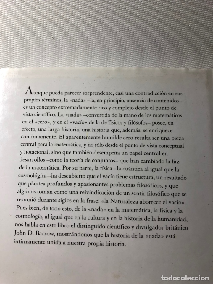 Libros de segunda mano: EL LIBRO DE LA NADA - JOHN D. BARROW - EDIT. CRITICA - DRAKONTOS - Foto 3