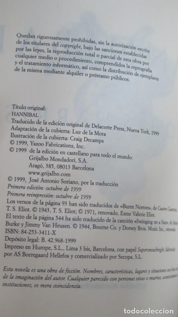 Libros de segunda mano: 1999.- HANNIBAL. THOMAS HARRIS - Foto 2