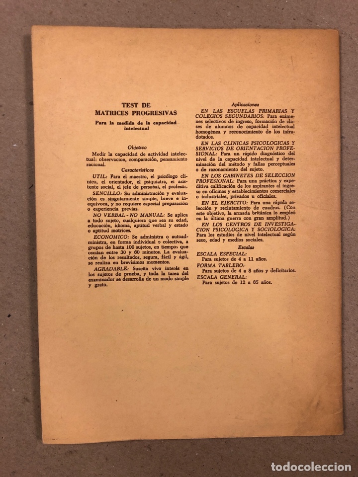 Libros de segunda mano: TEST DE MATRICES PROGRESIVAS PARA LA MEDIDA DE LA CAPACIDAD INTELECTUAL. J.C. RAVEN. PAID&Oacute;S 1975. - Foto 5