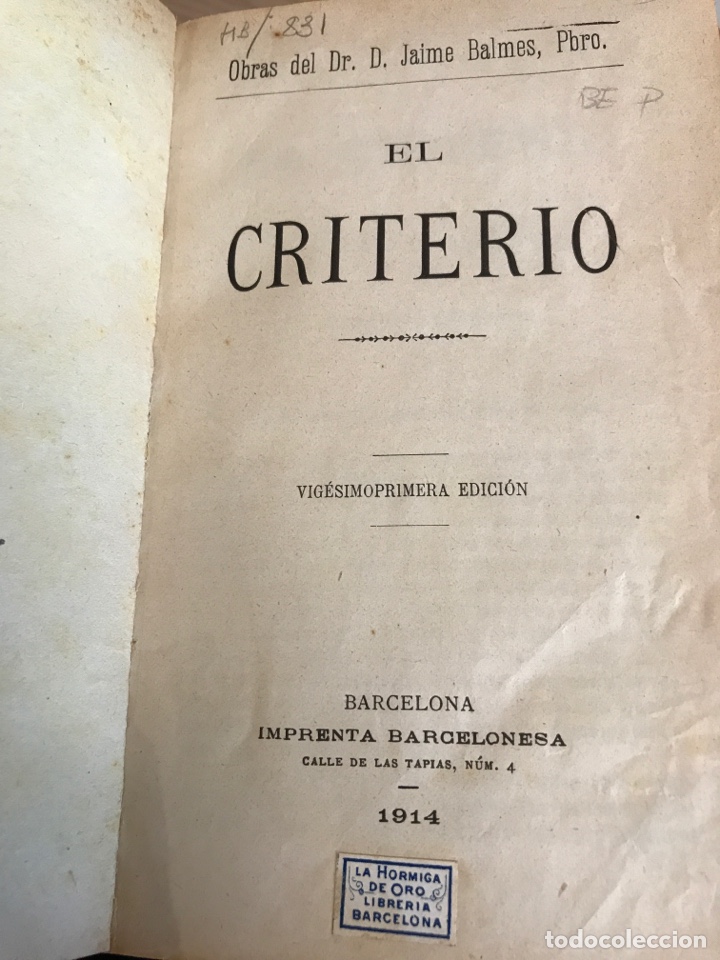 Libros de segunda mano: EL CRITERIO - OBRAS DEL DR. JAIME BALMES 1914 - Foto 2
