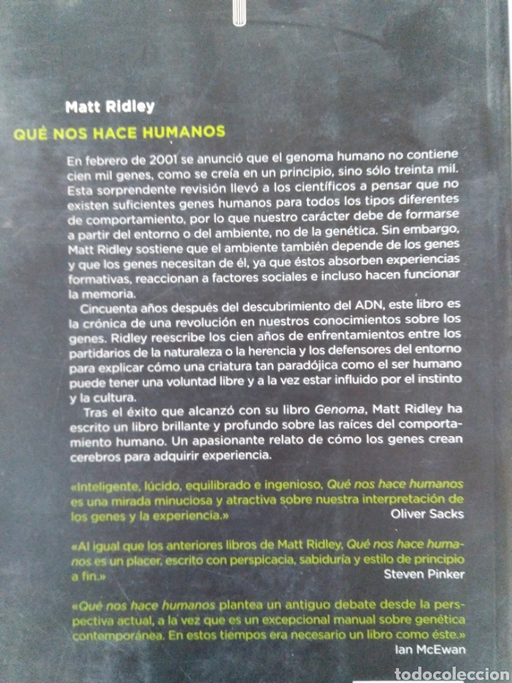 Libros de segunda mano: QU&Eacute; NOS HACE HUMANOS&nbsp;/ Matt Ridley - Foto 2