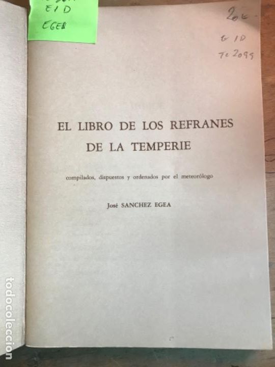Libros de segunda mano: EL LIBRO DE LOS REFRANES DE LA TEMPERIE. JOS&Eacute; S&Aacute;NCHEZ EGEA, COMPILADOR. - Foto 3