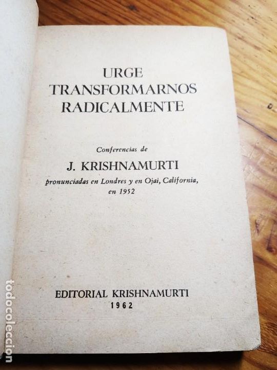 Libros de segunda mano: Krishnamurti - Urge transformarnos radicalmente 1962 - Foto 2
