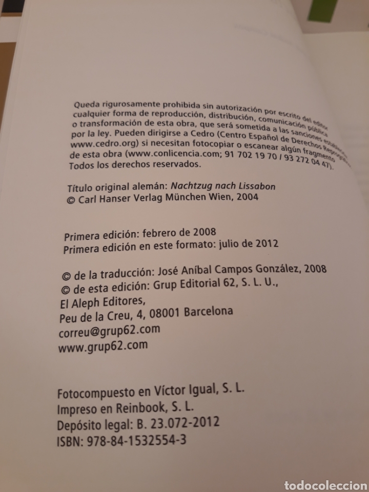 Libros de segunda mano: Pascal Mercier.Tren nocturno a lisboa. - Foto 4
