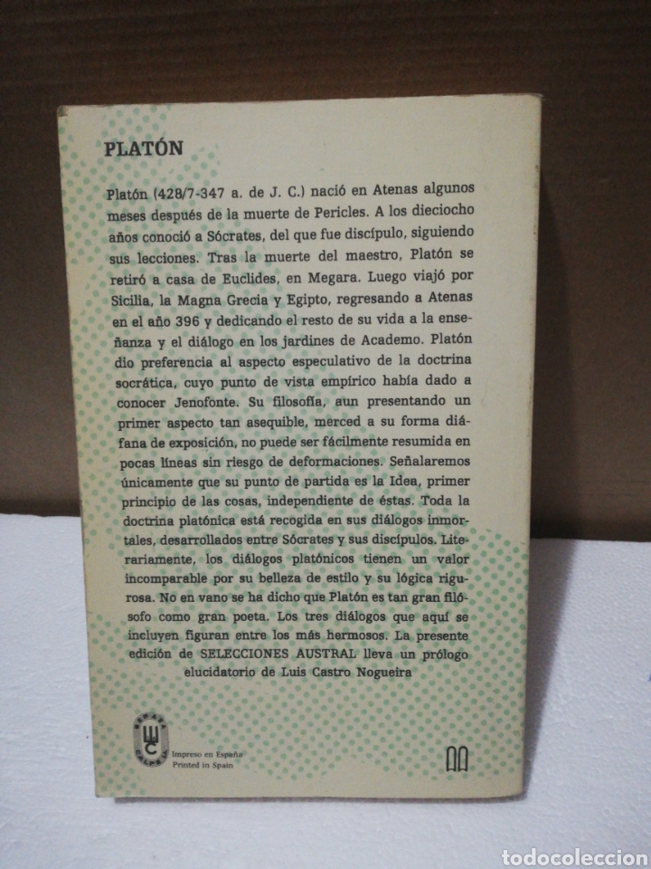 Libros de segunda mano: Di&aacute;logos ,Plat&oacute;n .Editorial austral - Foto 2