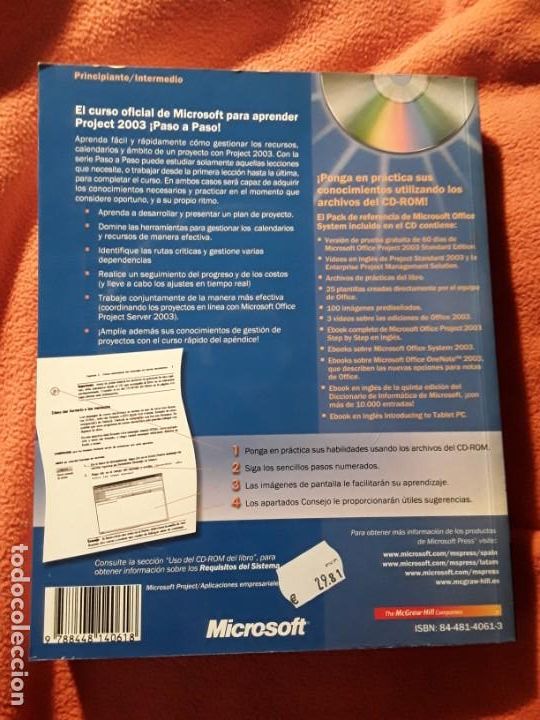Libros de segunda mano: Paso a paso. Microsoft office project 2003. MacGraw Hill. Chatfield y Johnson. Inform&aacute;tica. - Foto 2