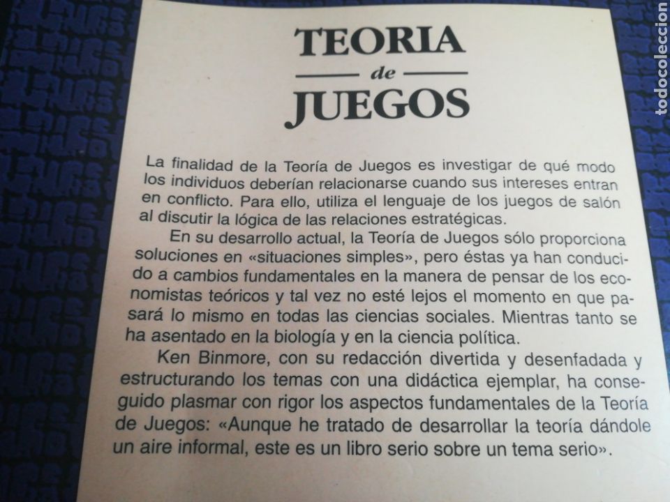 Libros de segunda mano: Teor&iacute;a de Juegos Ken Binmore 1993 - Foto 2