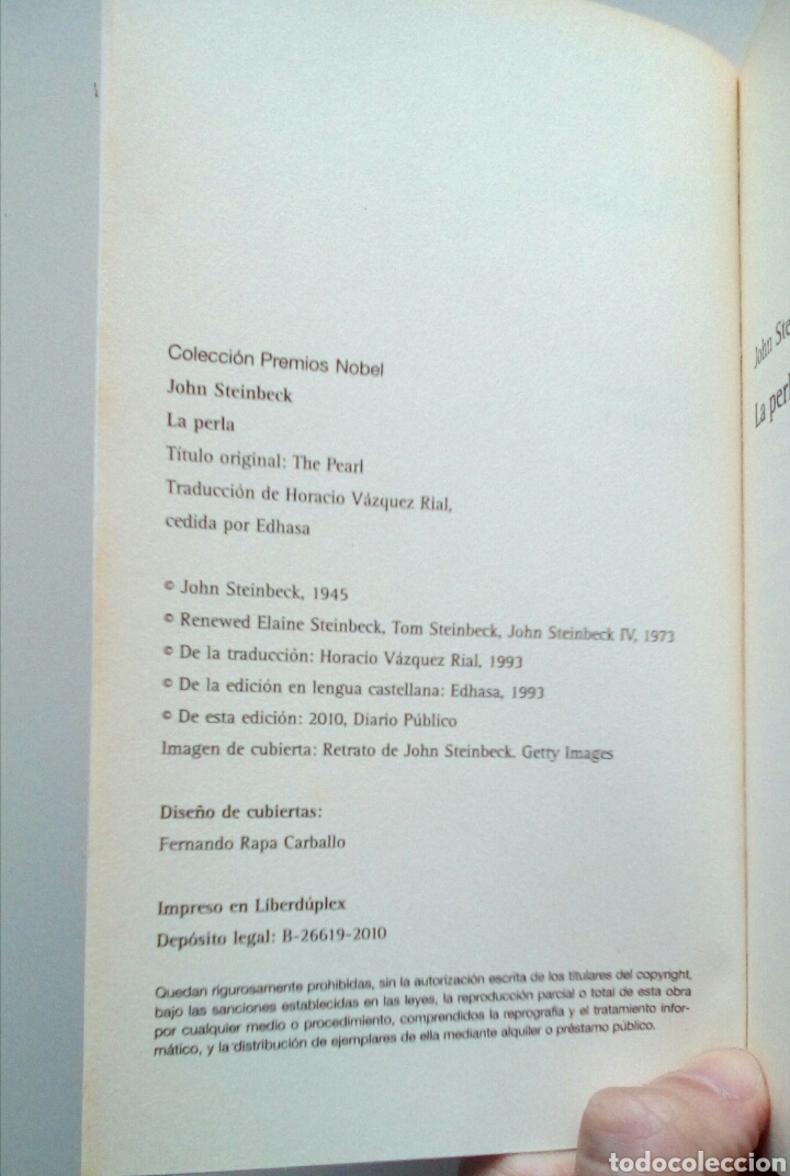 Libros de segunda mano: John Steinbeck - La perla, Colecci&oacute;n Premios Nobel, Publico, 2010. Spain. - Foto 4