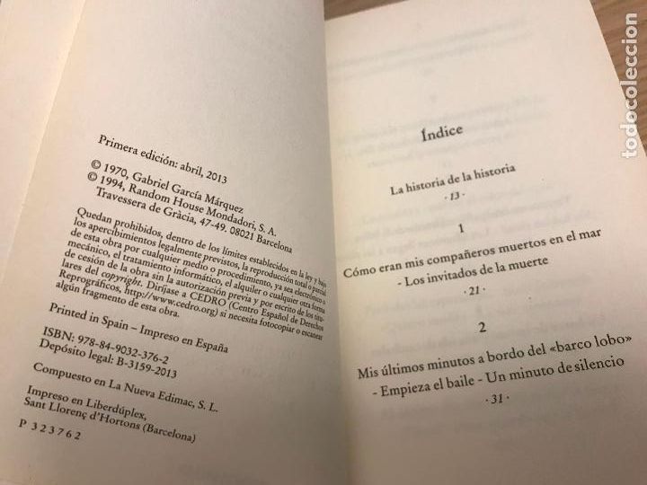 Libros de segunda mano: RELATO DE UN N&Aacute;UFRAGO - GARCIA MARQUEZ,GABRIEL - Foto 3