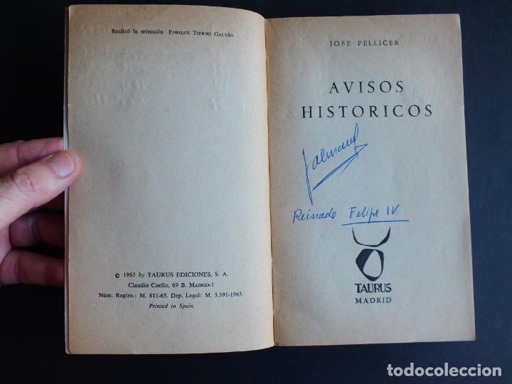 Libros de segunda mano: JOS&Eacute; DE PELLICER. AVISOS HIST&Oacute;RICOS. EDiCIONES TAURUS, 1965 - Foto 3