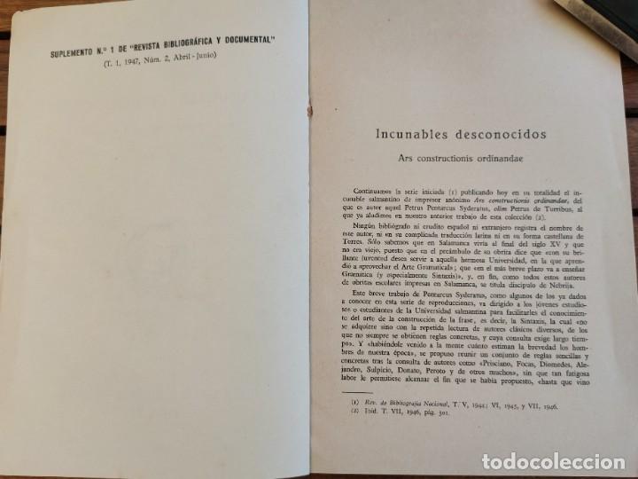Libros de segunda mano: INCUNABLES DESCONOCIDOS. ARS CONSTRUCTIONIS ORDINANDAE. MATILDE L&Oacute;PEZ. CSIC. 1947. - Foto 2