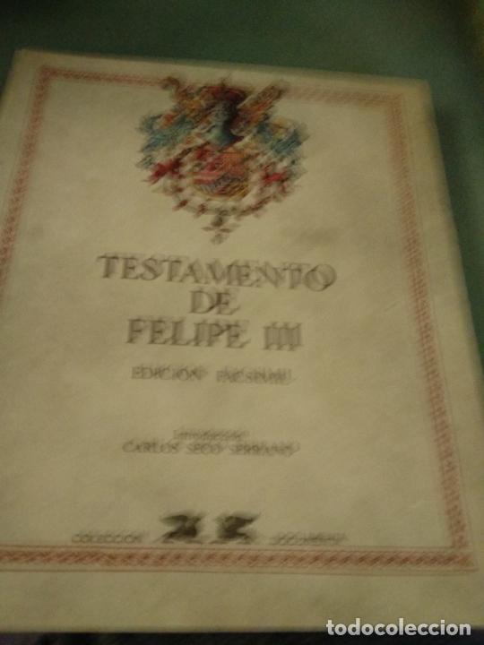 Libros de segunda mano: TESTAMENTO DE FELIPE III Introducci&oacute;n de Carlos Seco Serrano - Foto 1
