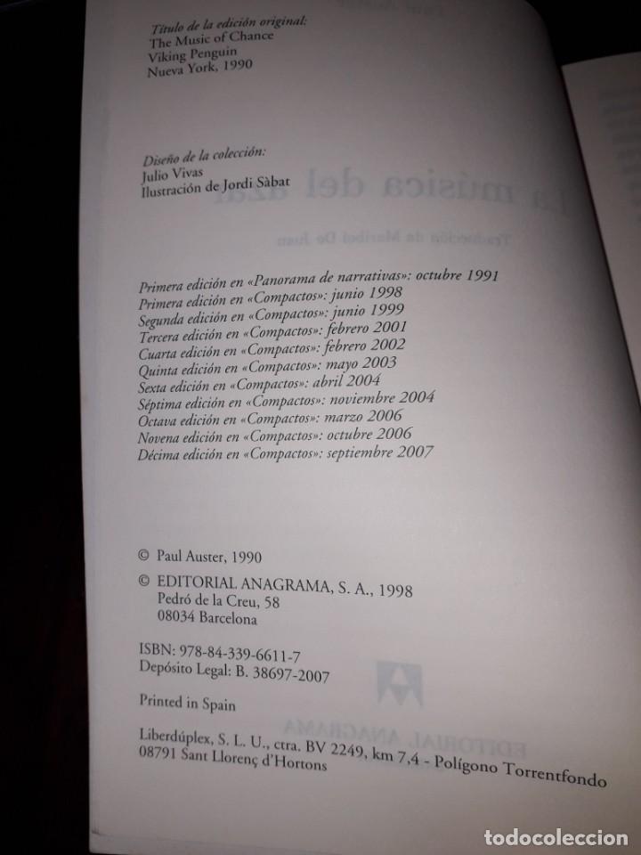 Libros de segunda mano: LIBRO 1430 LA MUSICA DEL AZAR PAUL AUSTER COMPACTOS ANAGRAMA - Foto 2
