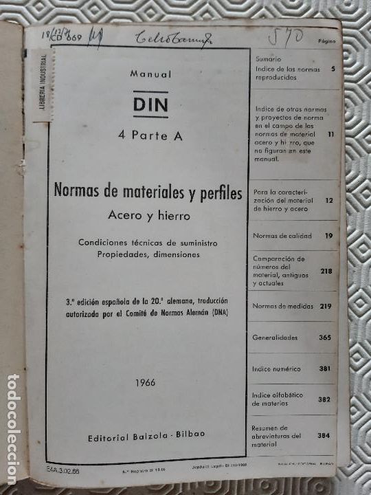 Libros de segunda mano: LIBRO NORMAS DE MATERIALES Y PERFILES ACERO Y HIERRO.1966. - Foto 2