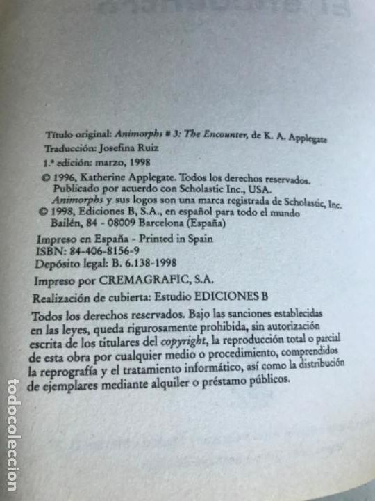 Libros de segunda mano: Animorph 5. El encuentro. N&uacute;mero 3 K. A. Applegate. PEDIDO M&Iacute;NIMO 5&euro; - Foto 2