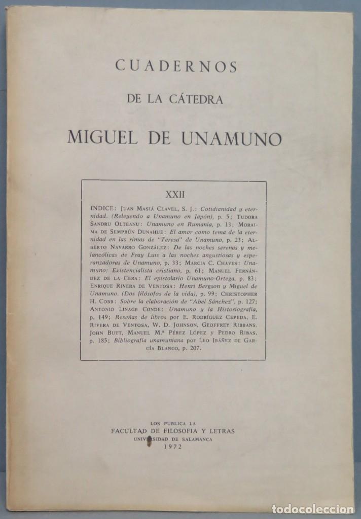 Libros de segunda mano: CUADERNOS DE LA CATEDRA MIGUEL UNAMUNO. XXII - Foto 1