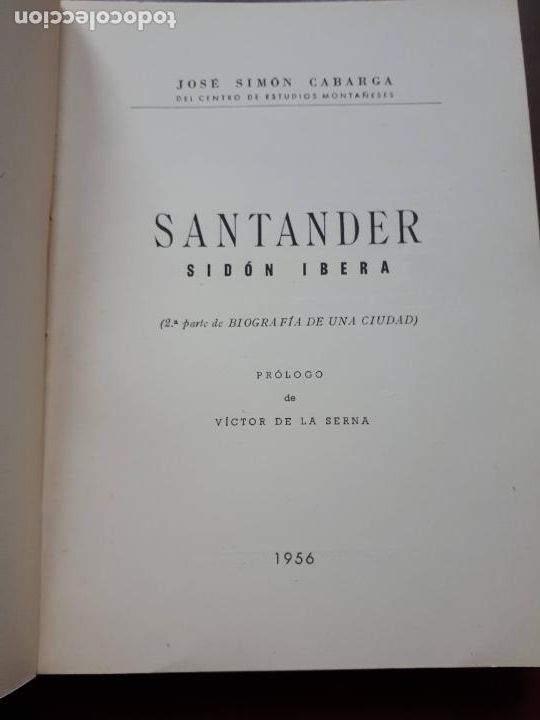Libros de segunda mano: Santander. Sid&oacute;n Ibera - Jos&eacute; Sim&oacute;n Cabarga - 1956 - Foto 2