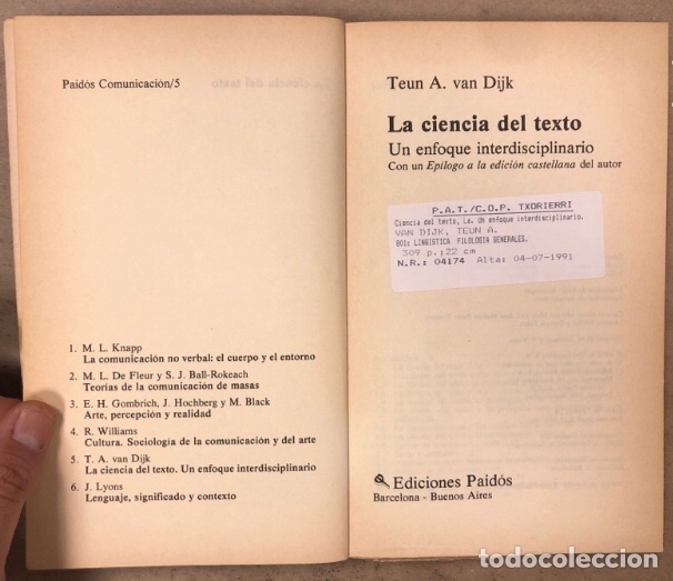 Libros de segunda mano: LA CIENCIA DEL TEXTO. TEUN A. VAN DIJK. EDICIONES PAIDÓS 1983. - Foto 2 - 209028081