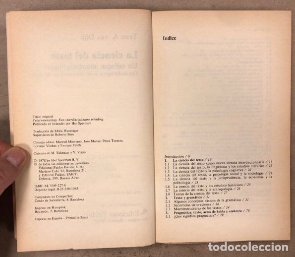 Libros de segunda mano: LA CIENCIA DEL TEXTO. TEUN A. VAN DIJK. EDICIONES PAIDÓS 1983. - Foto 3 - 209028081