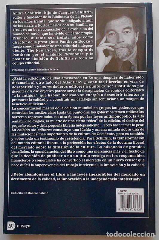 Libros de segunda mano: La edici&oacute;n sin editores - Andr&eacute; Schiffrin - Destino (2000) ESCASO - Foto 2