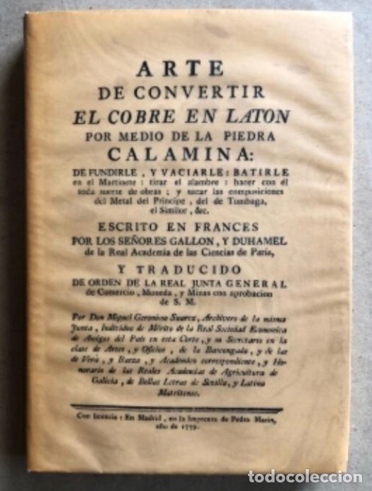 Libros de segunda mano: ARTE DE CONVERTIR EL COBRE EN LAT&Oacute;N. FACS&Iacute;MIL DE LA OBRA DE 1779. EJEMPLAR NUMERADO. - Foto 1