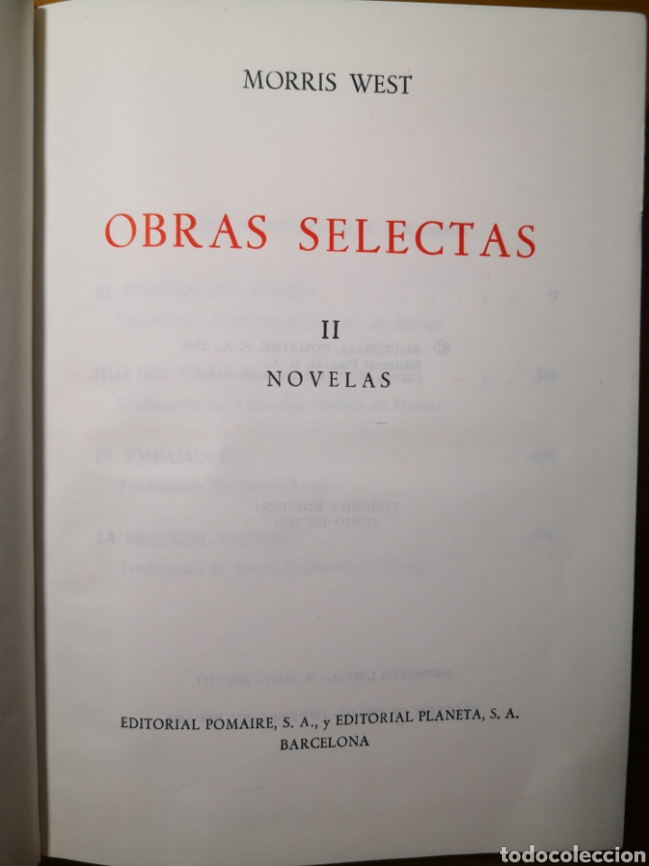 Libros de segunda mano: 1970 - MORRIS WEST - OBRAS SELECTAS EN 3 TOMOS - EDITORIAL PLANETA - Foto 3