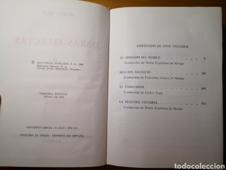 Libros de segunda mano: 1970 - MORRIS WEST - OBRAS SELECTAS EN 3 TOMOS - EDITORIAL PLANETA - Foto 4