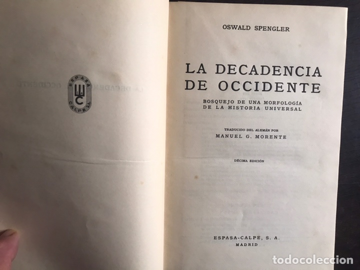 Libros de segunda mano: La decadencia de occidente. Tomo I. Oswald Spengler - Foto 3