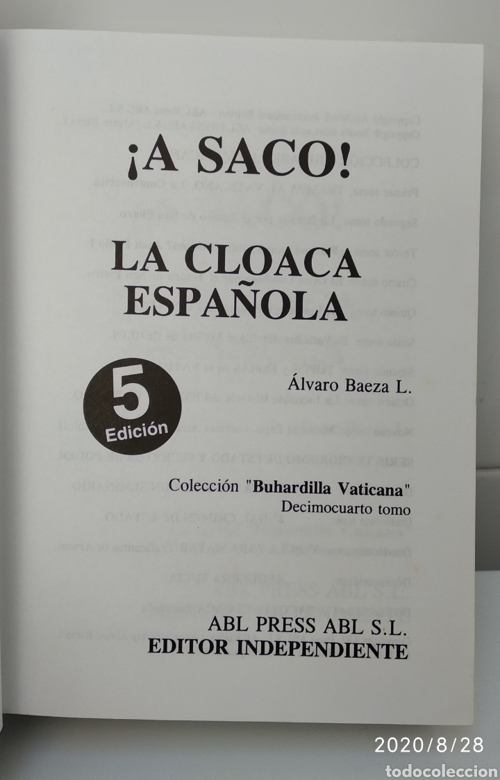 Libros de segunda mano: A SACO, la cloaca Espa&ntilde;ola. &Aacute;lvaro Baeza L - Foto 2