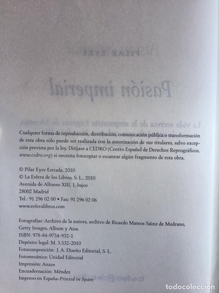 Libros de segunda mano: PASI&Oacute;N IMPERIAL / PILAR EYRE / LA ESFERA DE LOS LIBROS - Foto 4