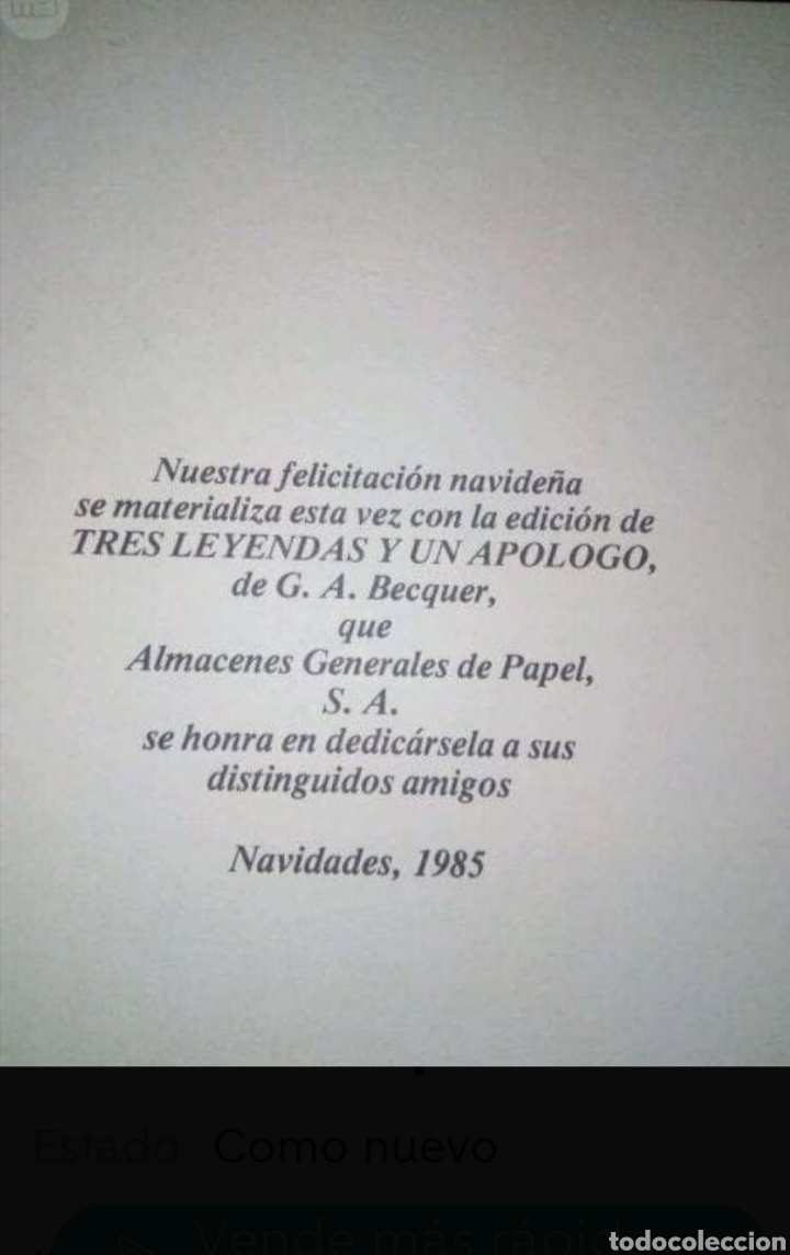Libros de segunda mano: GUSTAVO ADOLFO B&Eacute;CQUER, TRES LEYENDAS Y UN APOLOGO - Foto 2