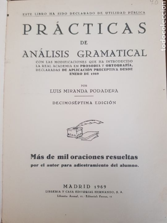 Libros de segunda mano: Pr&aacute;cticas de an&aacute;lisis gramatical ,Luis Miranda Podadera,.a&ntilde;o 1969 - Foto 2