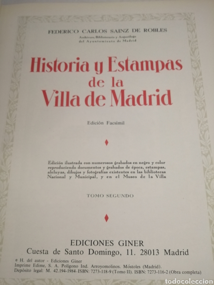 Libros de segunda mano: Historia y estampas de la Villa de Madrid, Vol. 2 (Edicion facs&iacute;mil) - Foto 2