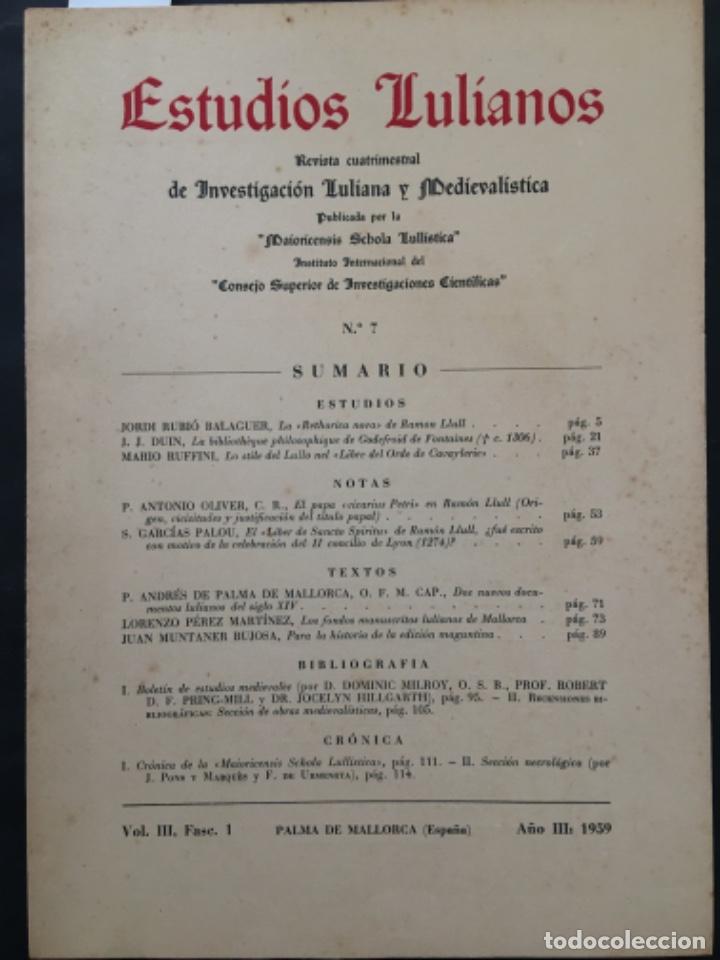 Libros de segunda mano: ESTUDIOS LULIANOS, VOL III, 1959, FASCICULO 1