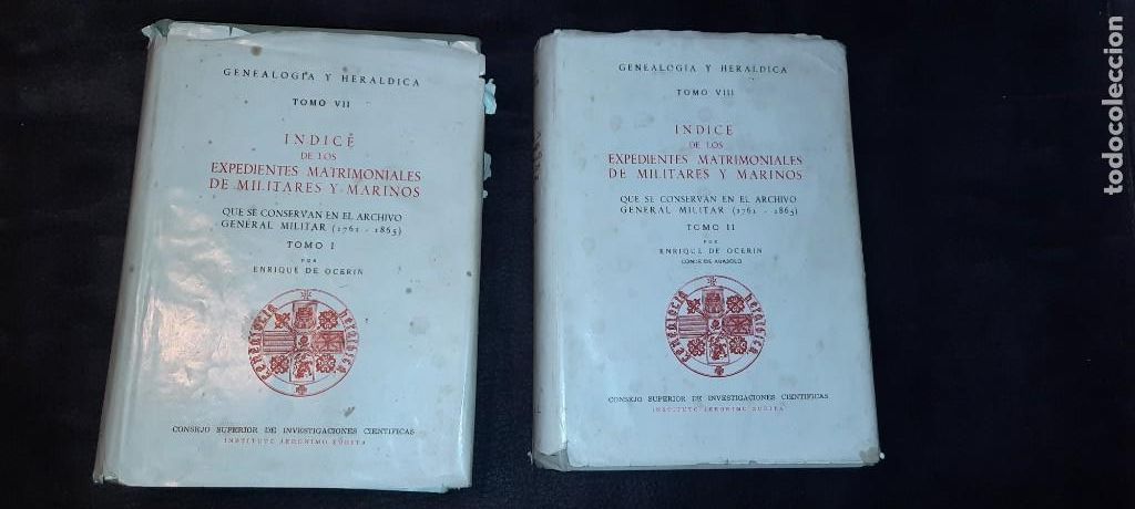 Second hand books: &Iacute;ndice de los expedientes matrimoniales de militares y marinos tomos I y II