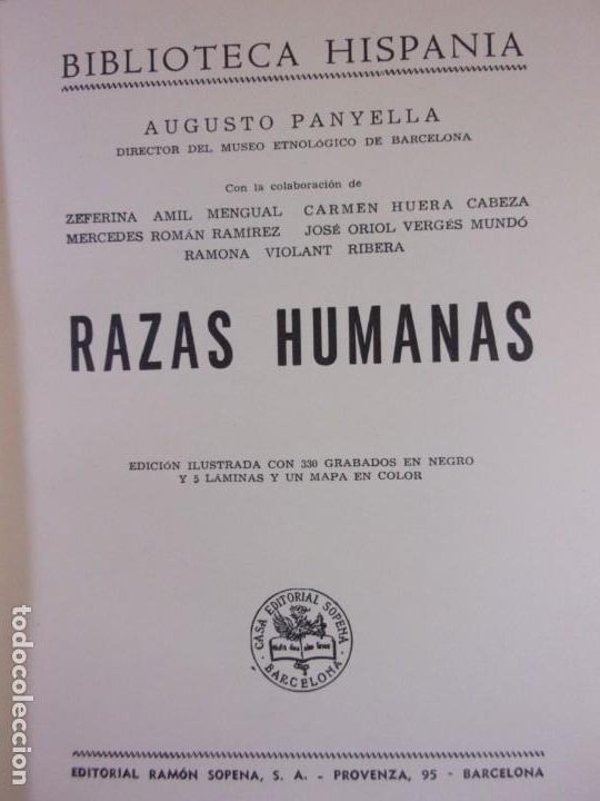Libros de segunda mano: RAZAS HUMANAS / AUGUSTO PANYELLA / 1963. BIBLIOTECA HISPANIA - Foto 2