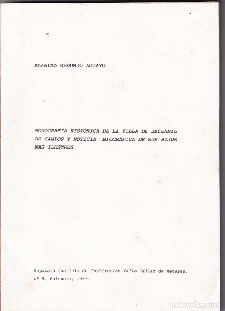 Gebrauchte B&uuml;cher: ANSELMO REDONDO AGUAYO: MONOGRAF&Iacute;A HIST&Oacute;RICA DE BECERRIL DE CAMPOS. PALENCIA 1953